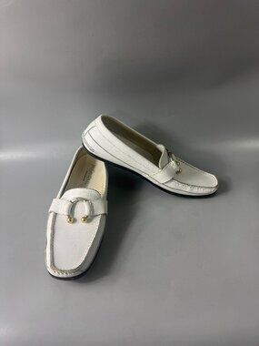 Authentic Yves Saint Laurent White Leather Women's Loafers, Size 37 1/2